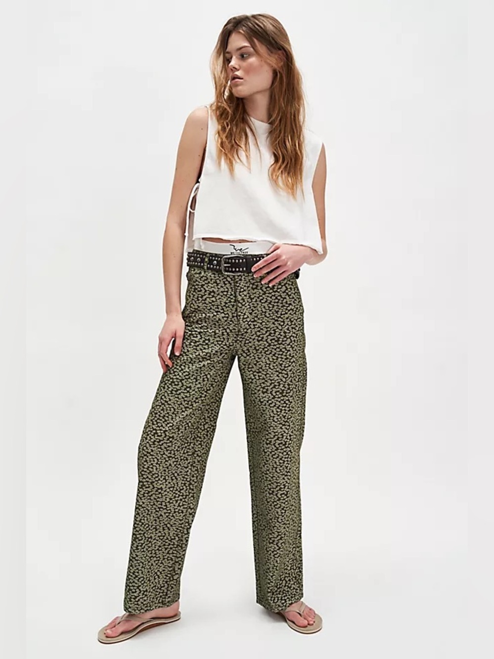 The Tiny Big Sister Olive Floral Berta Long Jeans 36 US 4 - Picture 1 of 8
